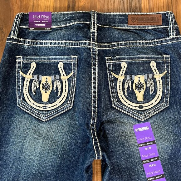 Rock & Roll Denim Midrise Bootcut Aztec Steer Women's Riding Jeans (26x34) NEW - Picture 9 of 14